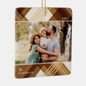 水色彩の鮮やか色琥珀の格子模様クリスマスフォト セラミックオーナメント (右)