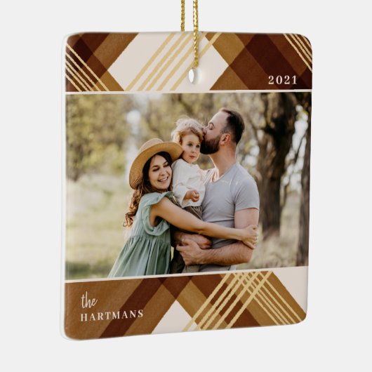 水色彩の鮮やか色琥珀の格子模様クリスマスフォト セラミックオーナメント (右)