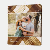 水色彩の鮮やか色琥珀の格子模様クリスマスフォト セラミックオーナメント (左)