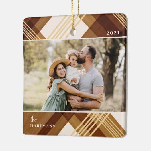 水色彩の鮮やか色琥珀の格子模様クリスマスフォト セラミックオーナメント (左)