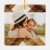 水色彩の鮮やか色琥珀の格子模様クリスマスフォト セラミックオーナメント (裏面)