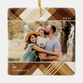 水色彩の鮮やか色琥珀の格子模様クリスマスフォト セラミックオーナメント (正面)