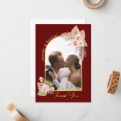 水色感謝していフローラお結婚客様の写真の赤 ノートカード (正面/裏面インサイチュ)