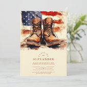 水色戦闘長靴愛国的軍隊卒業式 招待状 (スタンド正面)