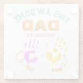 水色手印刷された父パパ息子の子供の贈り物 ガラスコースター (裏面)