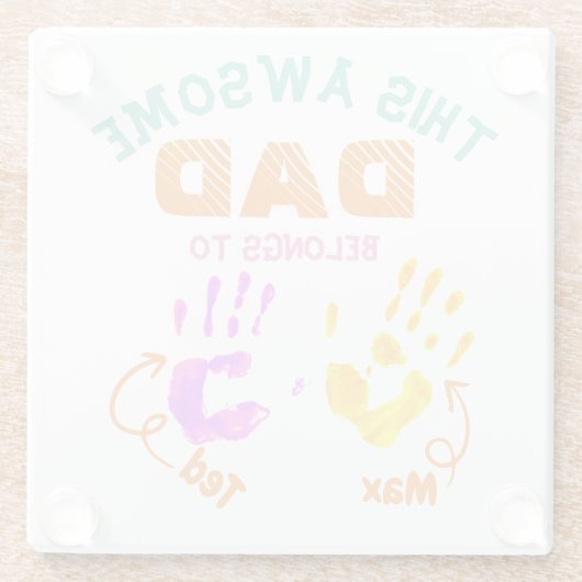 水色手印刷された父パパ息子の子供の贈り物 ガラスコースター (裏面)