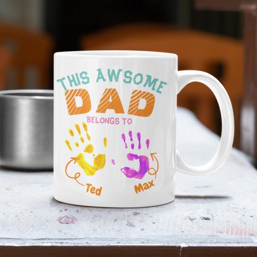 水色手印刷された父パパ息子の子供の贈り物 コーヒーマグカップ