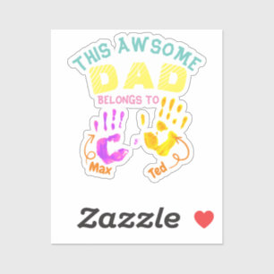 水色手印刷された父パパ息子の子供の贈り物 シール