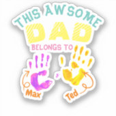 水色手印刷された父パパ息子の子供の贈り物 シール (正面)