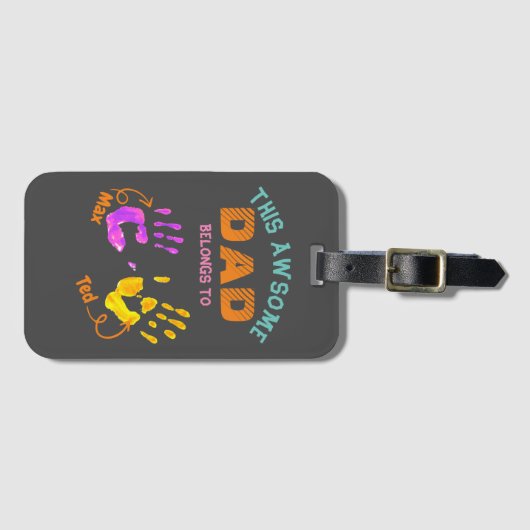 水色手印刷された父パパ息子の子供の贈り物 ラゲッジタグ (正面横)