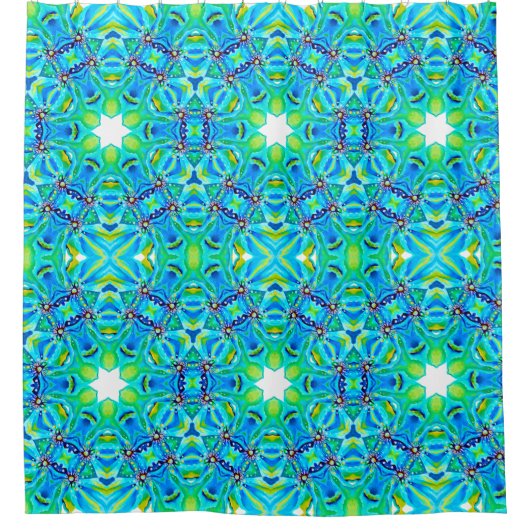 水色手絵を描幾何緑色抽象芸術 シャワーカーテン (正面)