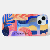 水色抽象芸術カラフルシェイプ（名前あり） Case-Mate iPhoneケース (裏面 (横))