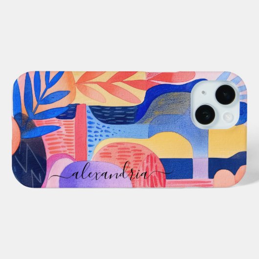 水色抽象芸術カラフルシェイプ（名前あり） Case-Mate iPhoneケース (裏面 (横))