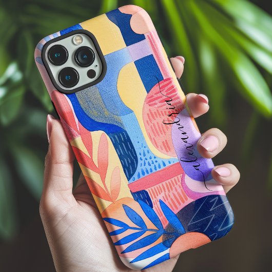 水色抽象芸術カラフルシェイプ（名前あり） Case-Mate iPhoneケース