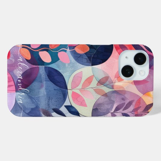 水色抽象芸術植物形名 Case-Mate iPhoneケース (裏面 (横))