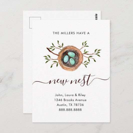 水色新しいネストのアドレス変更の移動 ポストカード (正面/裏面)