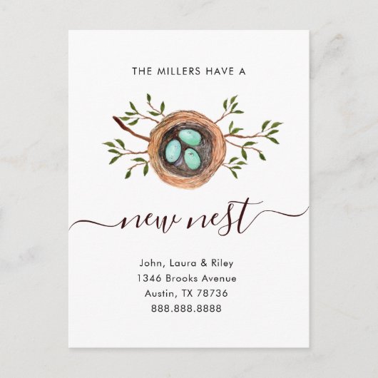 水色新しいネストのアドレス変更の移動 ポストカード (正面)