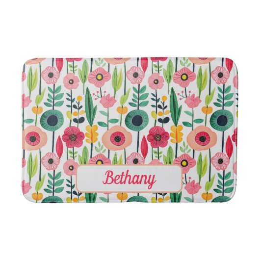 水色春の花(名前エレガント) バスマット (正面)