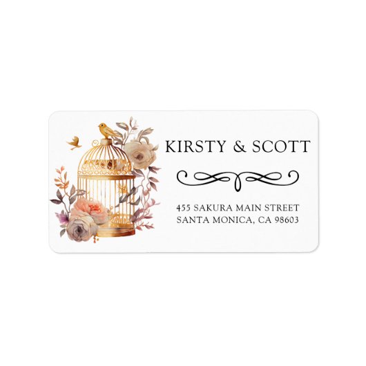 水色春フローラ鳥ケ結婚ージのアドレス ラベル (正面)