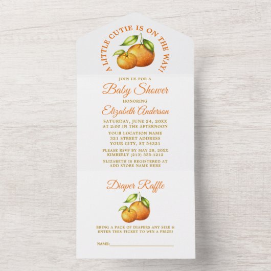 水色柑橘系オレンジ小さなかわいこちゃんシャワー オールインワン招待状 (内側)