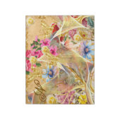 水色植物性金ゴールド抽象芸術鳥バラ名 ノートパッド (回転)