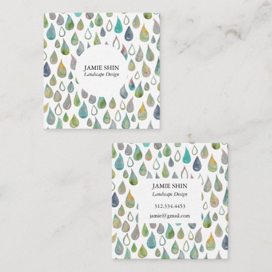 水色水滴地紙ガーデナーモダン スクエア名刺 (正面/裏面)
