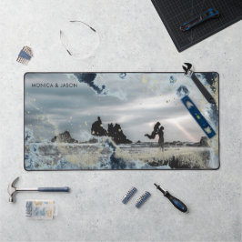 水色波対フォトモノグラム デスクマット