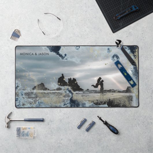 水色波対フォトモノグラム デスクマット (ワークステーション)