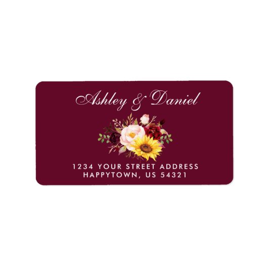 水色混合フローラバーガンディーアドレス ラベル (正面)