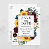 水色混合フローラフレーム日付の保存 案内ポストカード (正面/裏面)