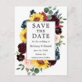 水色混合フローラフレーム日付の保存 案内ポストカード (正面)