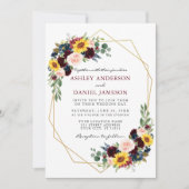 水色混合フローラブルゴーニュ結婚の幾何学的 招待状 (正面)