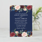 水色混合フローラブルゴーニュ結婚ー青 招待状 (スタンド正面)