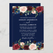 水色混合フローラブルゴーニュ結婚ー青 招待状 (正面/裏面)