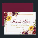 水色混合フローラブルゴーニュ金ゴールド結婚ズ サンキューカード<br><div class="desc">水彩フローラブルゴーニュ金ゴールド結婚のサンキューカード- Burgundy Script - Burgundy Back</div>