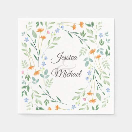 水色混合フローラ枠 スタンダードカクテルナプキン (正面)
