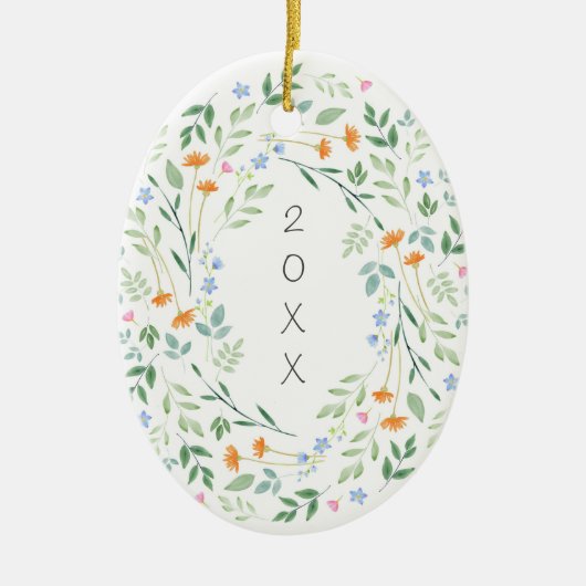 水色混合フローラ枠 セラミックオーナメント (正面)