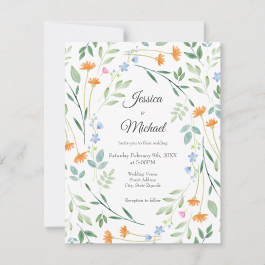 水色混合フローラ枠 招待状 (正面)