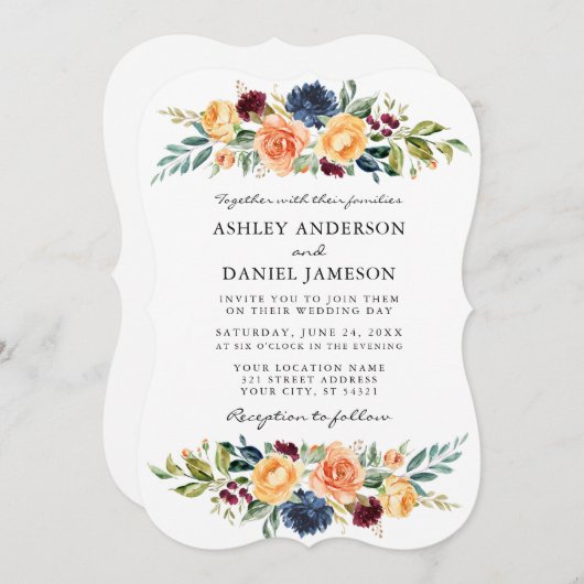 水色混合フローラ結婚緑 招待状 (正面/裏面)