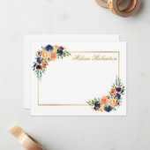 水色混合フローラ金ゴールドフレームパーソナライズされた ノートカード (正面/裏面インサイチュ)