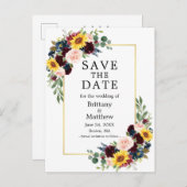 水色混合フローラ金ゴールドフレーム日付の保存 ポストカード (正面/裏面)