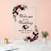 水色混合フローラ金ゴールドフレーム結婚の歓迎 アクリルサイン (ウェディング)