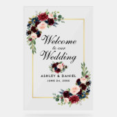 水色混合フローラ金ゴールド結婚の歓迎 アクリルサイン (正面)