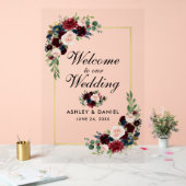 水色混合フローラ金ゴールド結婚の歓迎 アクリルサイン (ウェディング)