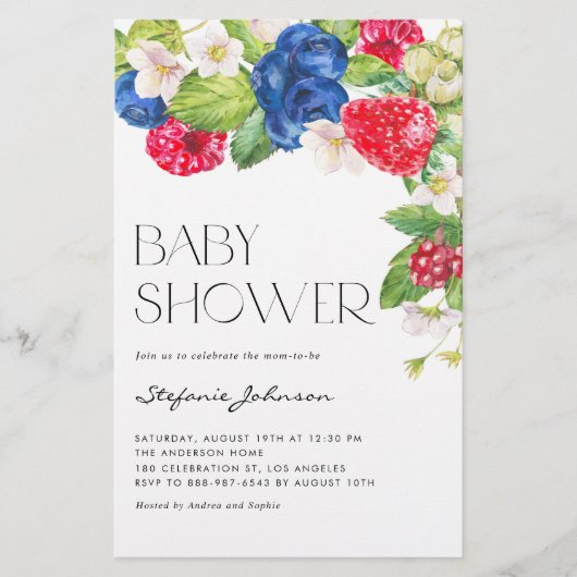 水色混合ベリーベビーシャワー招待状 (正面)