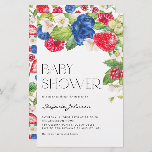 水色混合ベリーベビーシャワー招待状 (正面/裏面)