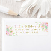 水色牡丹カップル名カスタム白アドレス ラベル (インサイチュ)