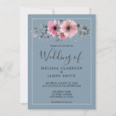 水色素朴の花ほこりま結婚った青 招待状 (正面)