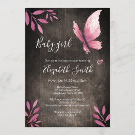 水色素朴ピンクの蝶ガールbabshower 招待状