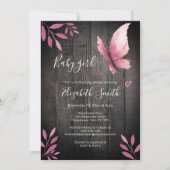 水色素朴ピンクの蝶ガールbabshower 招待状 (正面)